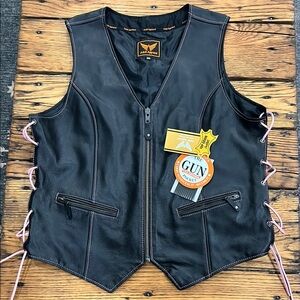 Black Leather Vest with Pink Accents